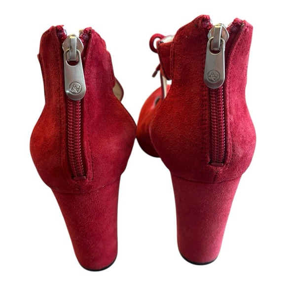 Adrienne Vittadini Pumps Womens 7 M Red Nigel Cutout Suede Chunky Block‎ Heels - Picture 8 of 13
